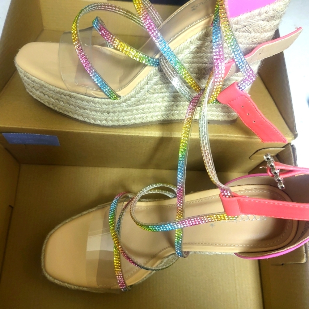 Rainbow strappy wedges